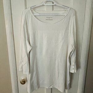 TALBOTS PLUS WHITE ON WHITE STRIPED 3/4 SLEEVE TUNIC, PIMA COTTON, SIZE X